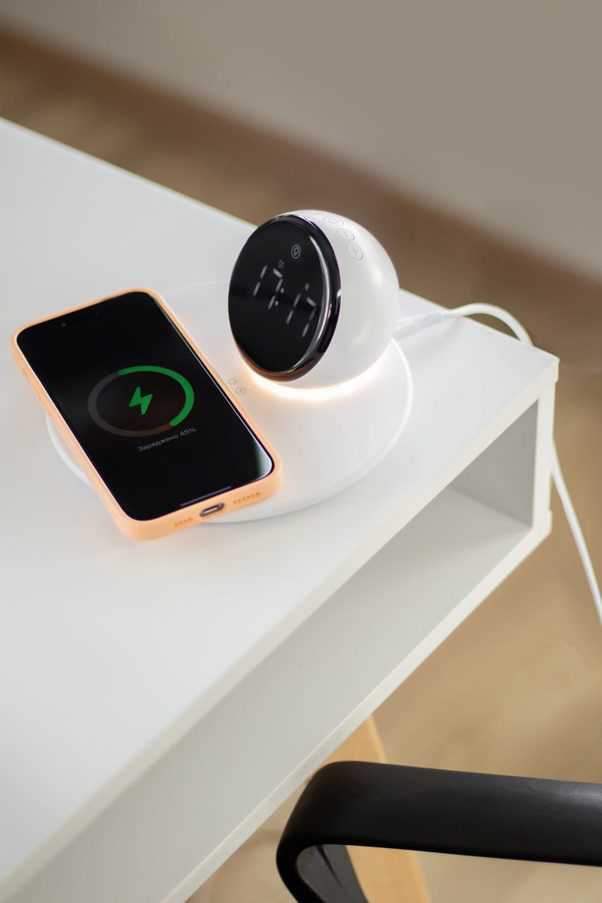 Багатофункціональний бездротовий зарядний пристрій WiWU Wi-W017 15W Wireless Charger + цифровий годинник-будильник + Bluetooth-динамік Фото №4