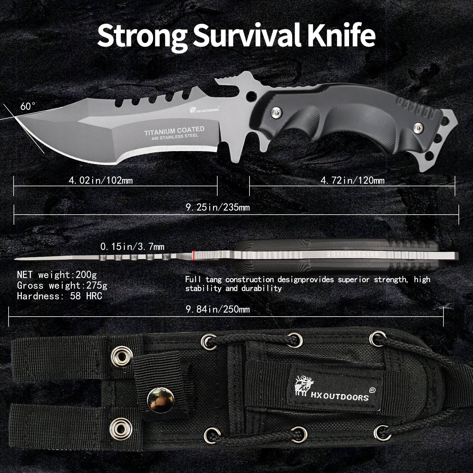 Xiaomi HX Outdoors / Handao Tactical Trident Fixed Blade Knife Black K10 (3.94'' 440 Stainless Steel) D-123 Фото №2