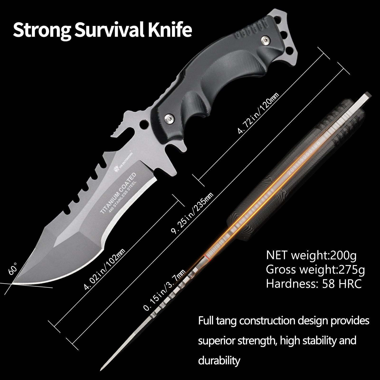 Xiaomi HX Outdoors / Handao Tactical Trident Fixed Blade Knife Black K10 (3.94'' 440 Stainless Steel) D-123 Фото №4