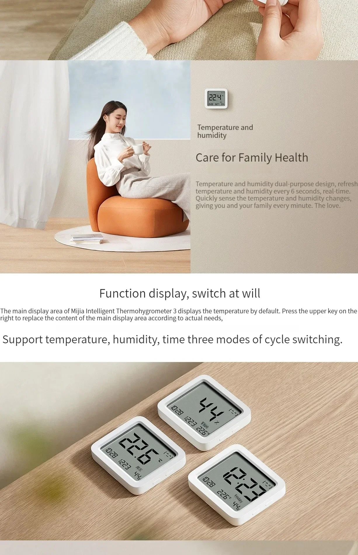 Xiaomi Mijia Smart Meter 3 Smart LCD Bluetooth Thermometer (BHR6971CN) Фото №3