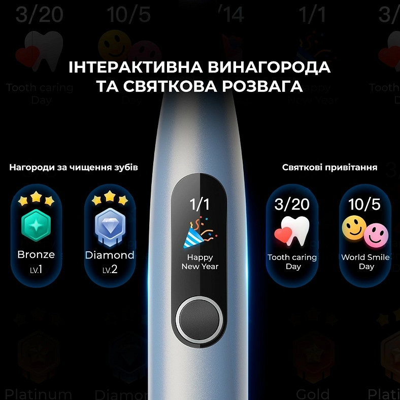 Зубная щетка умная Xiaomi Oclean X Pro Digital Smart Sonic Electric Toothbrush Global, Glamour Silver Фото №3
