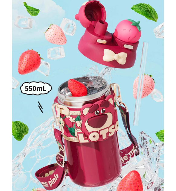 Дитяча пляшка для води Xiaomi Youpin Lotso Strawberry Bear Drinking Children's Thermal Cup (6922111442057) Фото №7