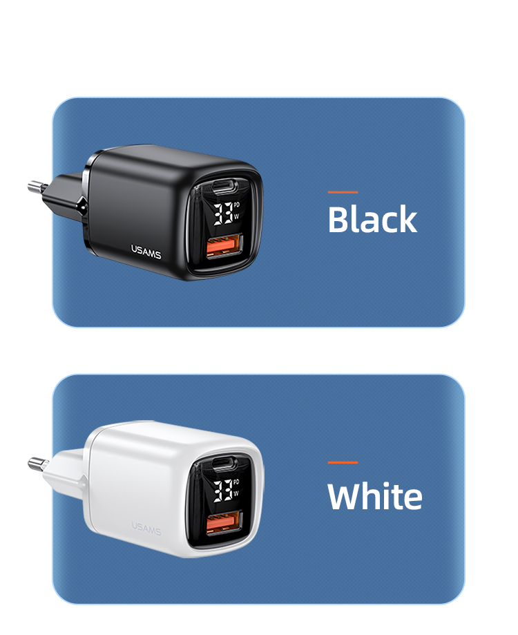 Usams T46 PD+QC Digital Display Fast Charger 1xType-C 1xUSB White Сетевой Белый Универсальное
