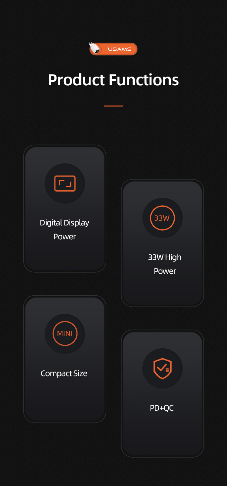Usams T46 PD+QC Digital Display Fast Charger 1xType-C Сетевой