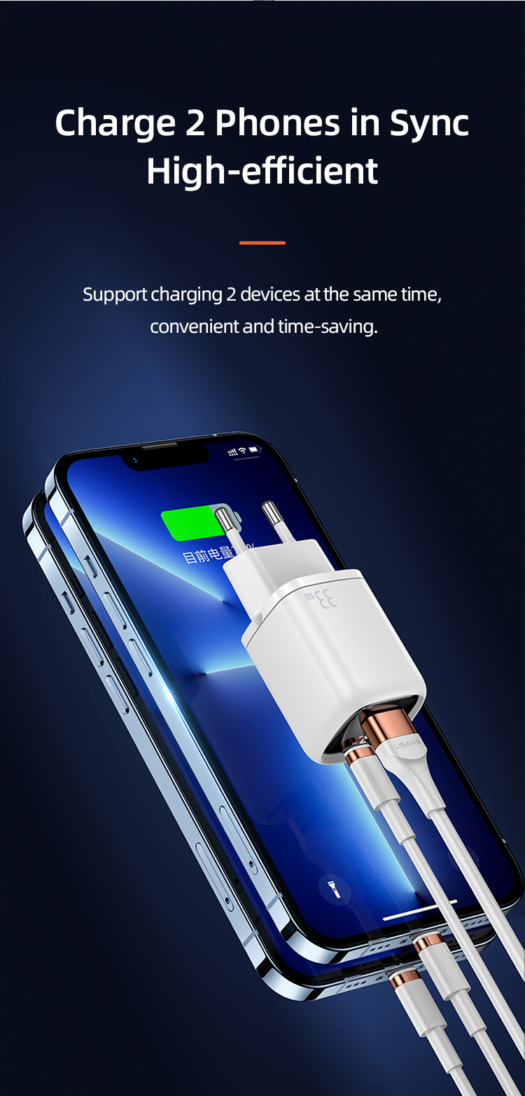 Usams T46 PD+QC Digital Display Fast Charger 1xType-C 1xUSB White