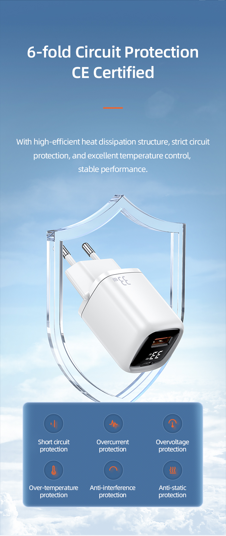 Usams T46 PD+QC Digital Display Fast Charger 1xType-C 1xUSB White Сетевой