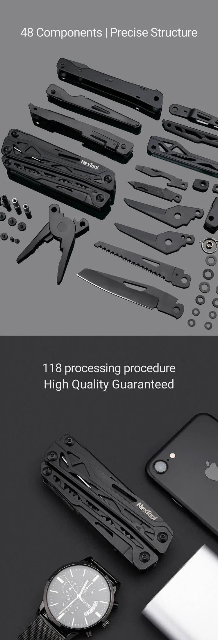 Xiaomi NexTool Black Knight NE20044 Оригинал! Складной Повседневный Сталь Металл Матовая