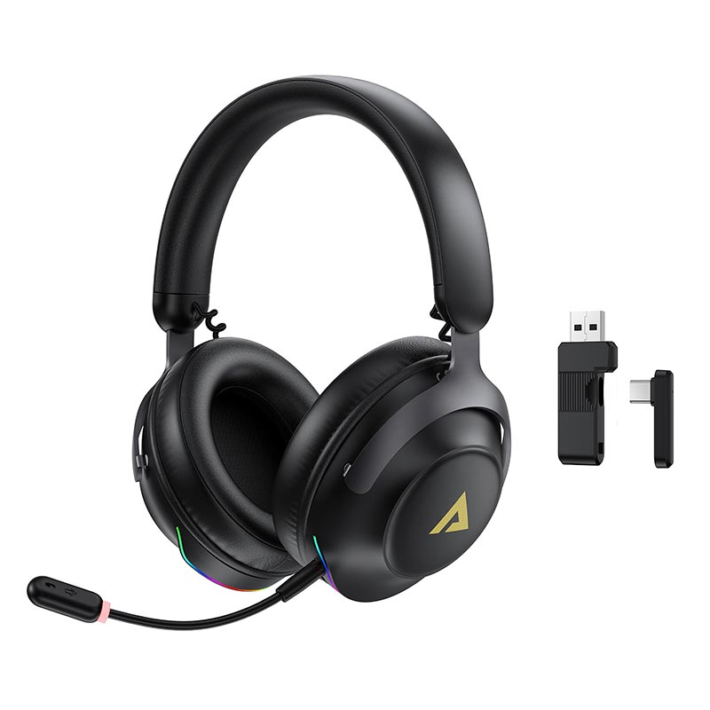 Ігрові навушники ACEFAST gaming wireless headset H20 IPX4 |BT6.0/2.4G, 70h, 1000mAh, RGB| black (6974316287506) Чорний на малюнкі №1