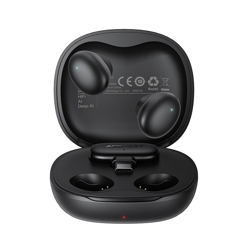Микрофон ACEFAST wireless lavalier microphone R5 |Type-C, 2mic, AI noise reduction, 6/32h, 50m, 70/400mAh| black (6974316287407) Черный на картинке №1