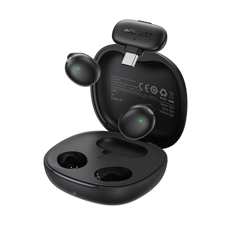 Микрофон ACEFAST wireless lavalier microphone R5 |Type-C, 2mic, AI noise reduction, 6/32h, 50m, 70/400mAh| black (6974316287407) Черный на картинке №7