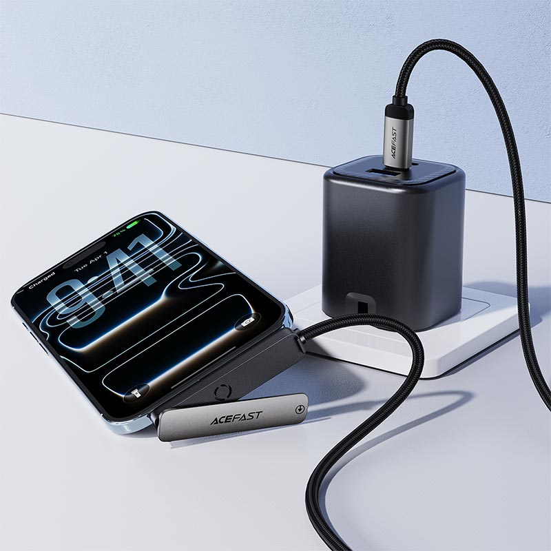 Кабель ACEFAST USB-C to USB-C charging data cable with phone holder C28-03 |1.2m, 60W/3A| metal-grey (6974316287414) Серый на картинке №7