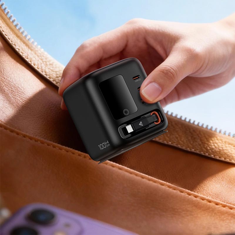 Адаптер сетевой ACEFAST GaN desktop charger with telescopic cable and smart TFT display Z10 |1USB/2Type-C,100W/3A, PD/QC| black (6974316286516) Черный на картинке №4