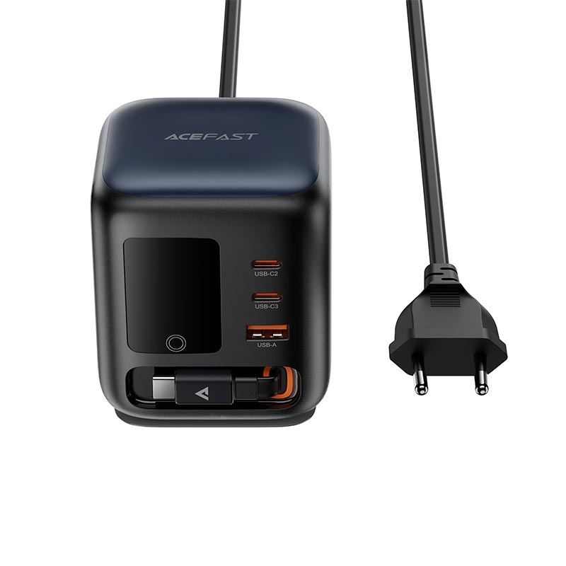 Адаптер сетевой ACEFAST GaN desktop charger with telescopic cable and smart TFT display Z10 |1USB/2Type-C,100W/3A, PD/QC| black (6974316286516) Черный на картинке №5