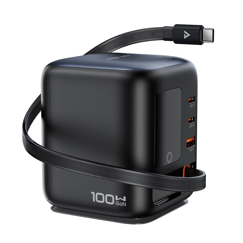 Адаптер сетевой ACEFAST GaN desktop charger with telescopic cable and smart TFT display Z10 |1USB/2Type-C,100W/3A, PD/QC| black (6974316286516) Черный на картинке №7