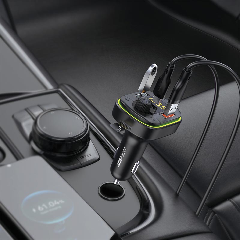 Адаптер автомобильный ACEFAST car FM wireless transmitter MP3 player B23 |1Type-C/2USB, 48W, PD3.0/QC3.0| black (6974316287421) Черный на картинке №4