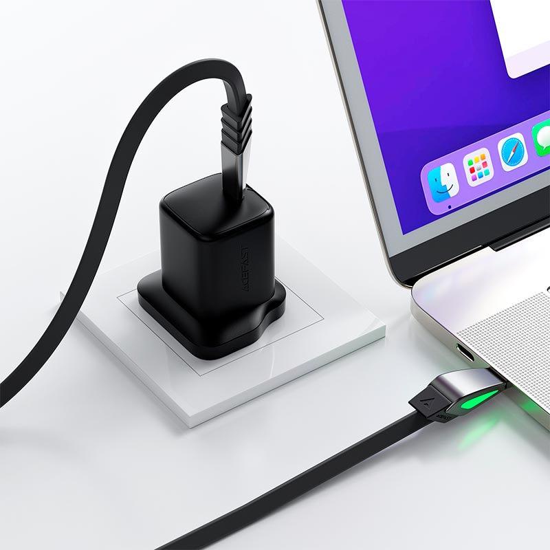 Кабель ACEFAST USB-C to USB-C silicone fast charging data cable C30-03 |1.6m, 240W, LED| black (6974316287827) Черный на картинке №6