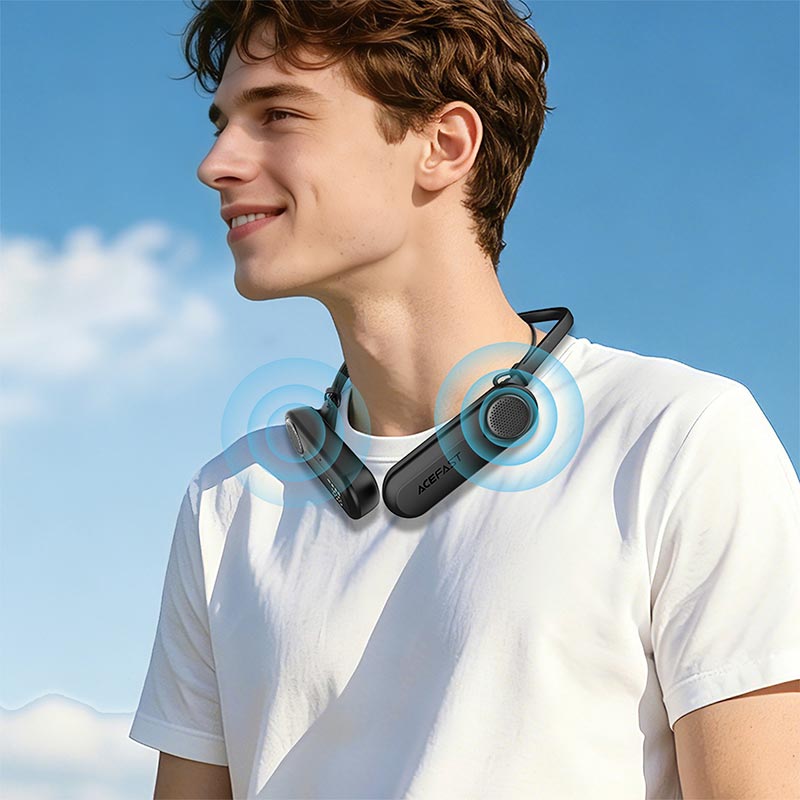 Навушники ACEFAST neck-hanging wireless earphones with speakers N11 IPX4 |BT6.0/TF, 90h earphones/30h speakers, 900mAh| black (6974316287728) Чорний на малюнкі №10