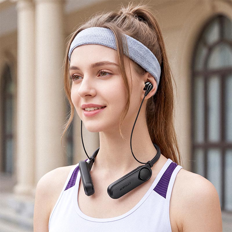 Навушники ACEFAST neck-hanging wireless earphones with speakers N11 IPX4 |BT6.0/TF, 90h earphones/30h speakers, 900mAh| black (6974316287728) Чорний на малюнкі №5