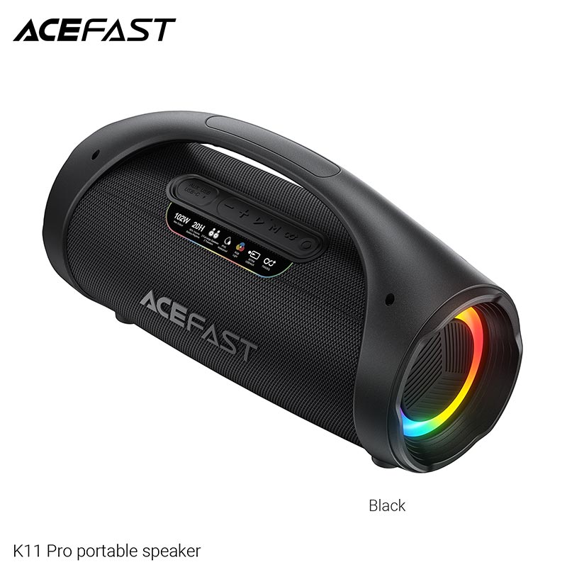 Акустика ACEFAST portable speaker K11 Pro IPX5 |BT6.0, TF/FM/AUX/TWS, 102W, 20h, EQ| black (6974316286646) Чорний на малюнкі №1