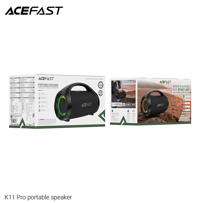 Акустика ACEFAST portable speaker K11 Pro IPX5 |BT6.0, TF/FM/AUX/TWS, 102W, 20h, EQ| black (6974316286646) Чорний на малюнкі №3