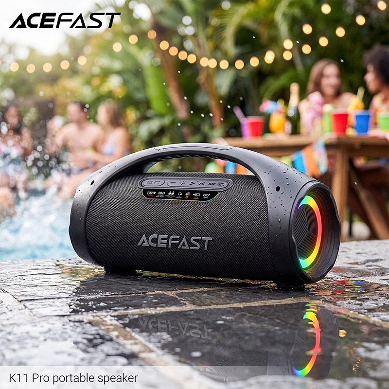 Акустика ACEFAST portable speaker K11 Pro IPX5 |BT6.0, TF/FM/AUX/TWS, 102W, 20h, EQ| black (6974316286646) Чорний на малюнкі №6
