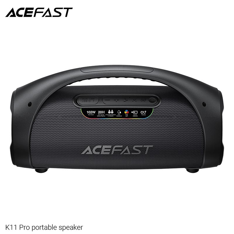 Акустика ACEFAST portable speaker K11 Pro IPX5 |BT6.0, TF/FM/AUX/TWS, 102W, 20h, EQ| black (6974316286646) Чорний на малюнкі №9