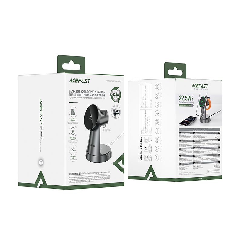 Зарядка Qi ACEFAST 15W 3-in-1 wireless charging desktop stand E48 |22.5W Total| grey (6974316287148) Сірий на малюнкі №3