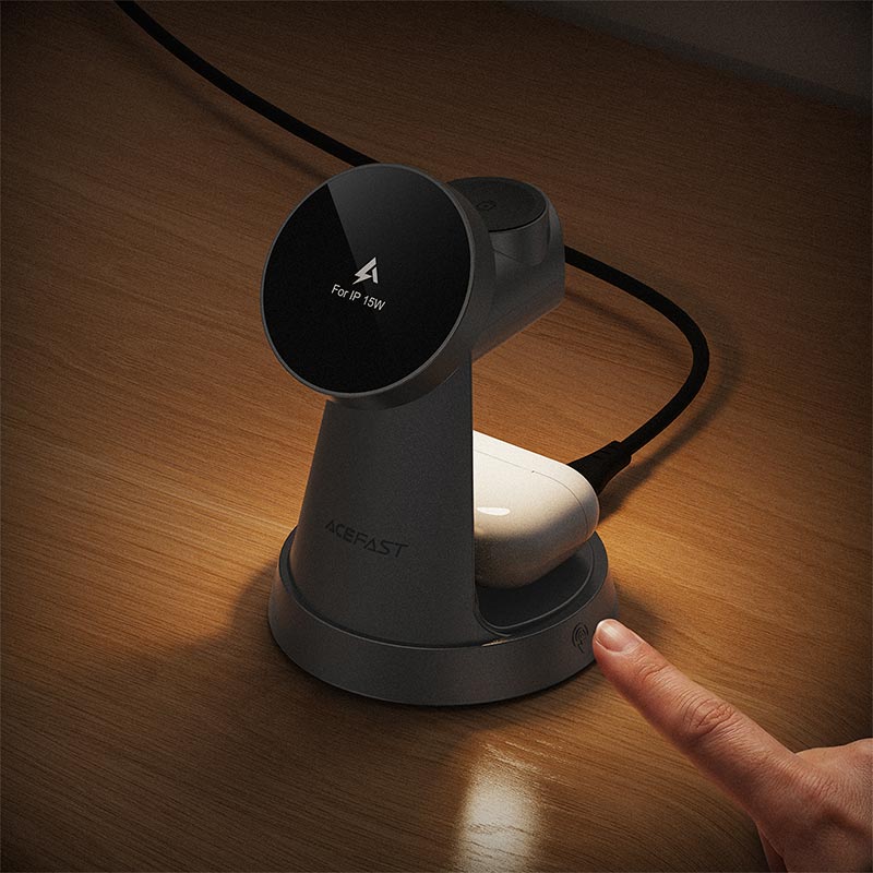 Зарядка Qi ACEFAST 15W 3-in-1 wireless charging desktop stand E48 |22.5W Total| grey (6974316287148) Сірий на малюнкі №9