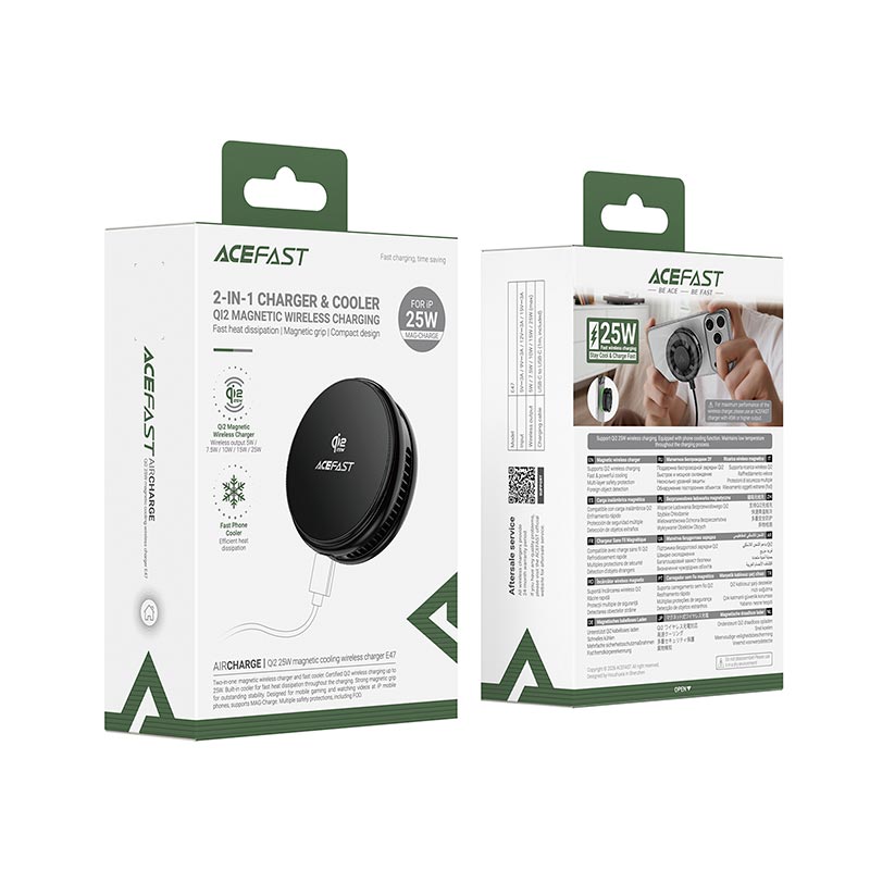 Зарядка Qi2 ACEFAST E47 25W magnetic cooling wireless charger |4.7-6.9| black (6974316286752) Черный на картинке №3