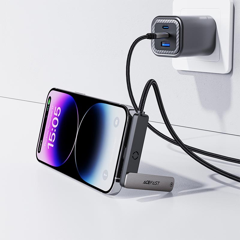 Кабель ACEFAST USB-C to Lightning charging data cable with phone holder C28-01 |1.2m, 27W| metal-grey (6974316287353) Серый на картинке №6