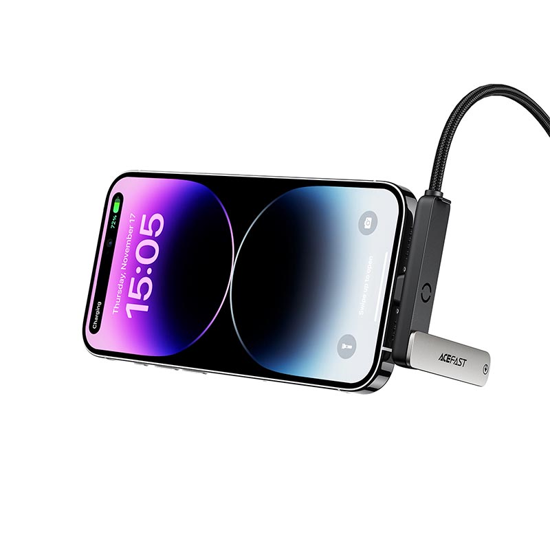Кабель ACEFAST USB-C to Lightning charging data cable with phone holder C28-01 |1.2m, 27W| metal-grey (6974316287353) Серый на картинке №8