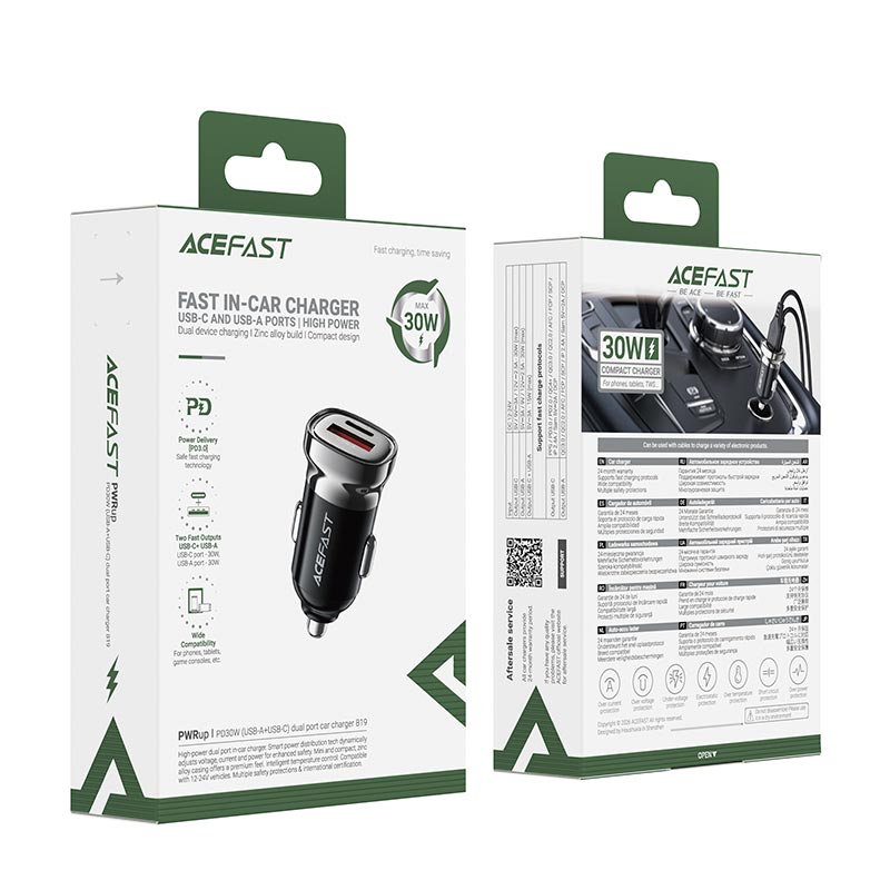 Адаптер автомобільний ACEFAST PD30W (USB-C+USB-A) car charger B19 grey (6974316287155) Сірий на малюнкі №3
