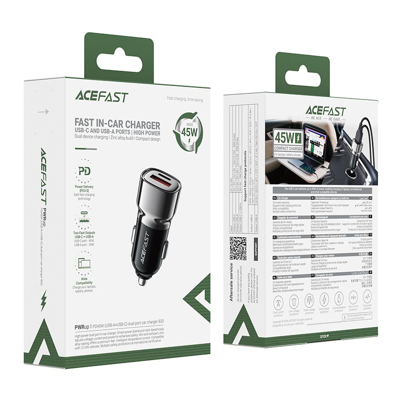 Адаптер автомобільний ACEFAST PD45W (USB-C+USB-A) car charger B20 grey (6974316287162) Сірий на малюнкі №3