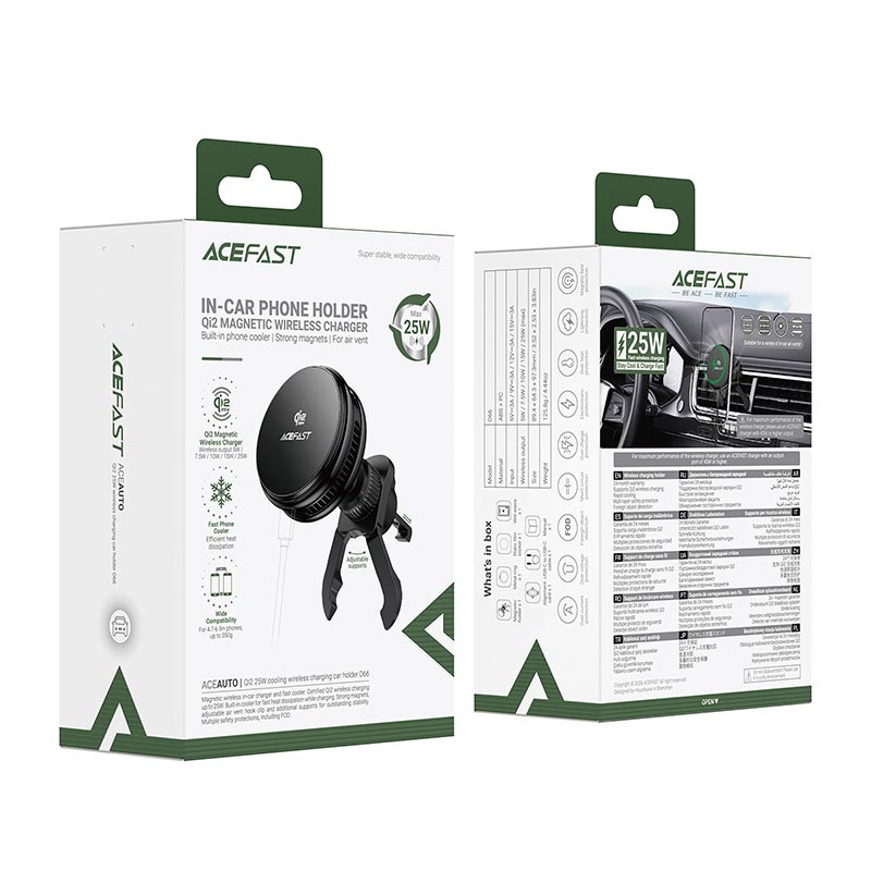 Автодержатель ACEFAST D66 QI2 25W cooling wireless charging car holder for air vent |4.7-6.9| black (6974316286769) Черный на картинке №3
