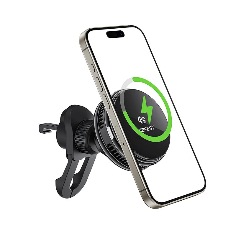 Автодержатель ACEFAST D66 QI2 25W cooling wireless charging car holder for air vent |4.7-6.9| black (6974316286769) Черный на картинке №7