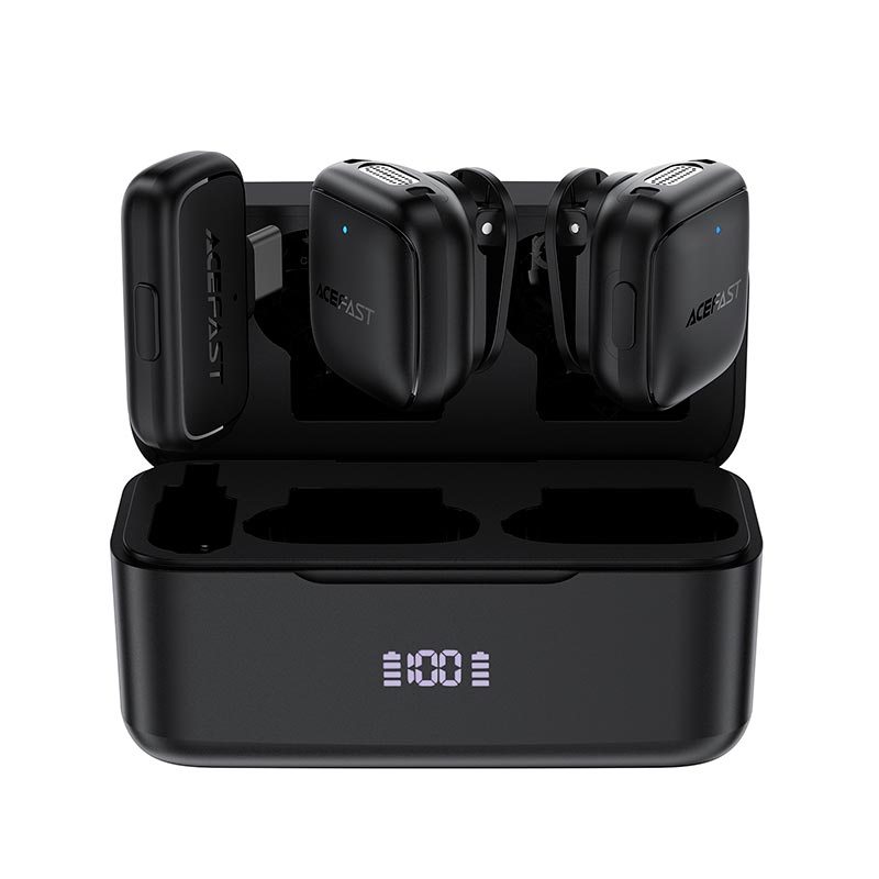 Мікрофон ACEFAST wireless lavalier microphone R6 |Type-C, 2mic, AI noise reduction, 4/27h, 50m, 50/400mAh| black (6974316287872) Чорний на малюнкі №1