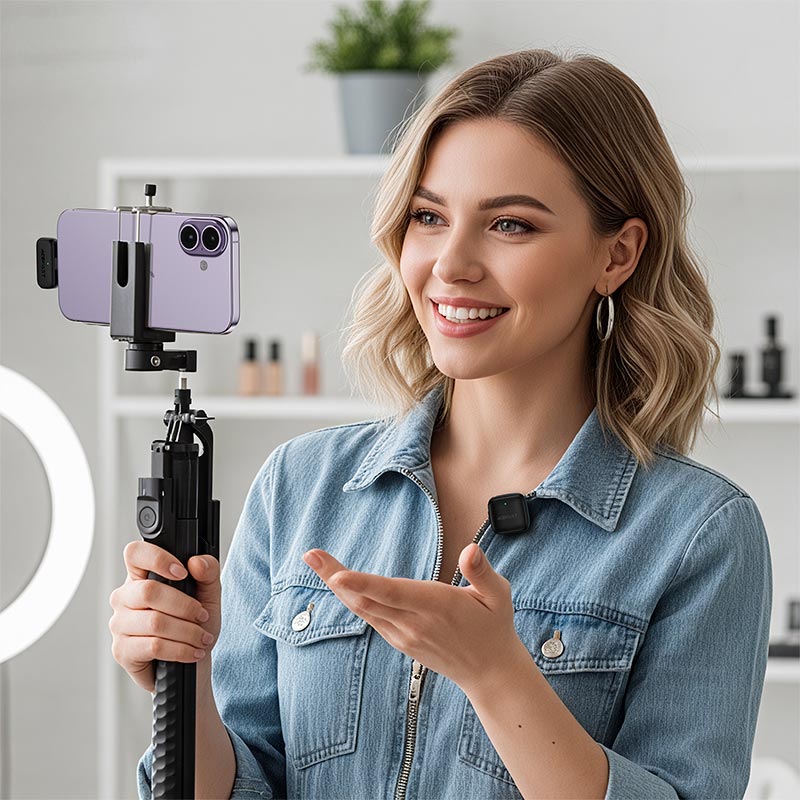 Мікрофон ACEFAST wireless lavalier microphone R6 |Type-C, 2mic, AI noise reduction, 4/27h, 50m, 50/400mAh| black (6974316287872) Чорний на малюнкі №5