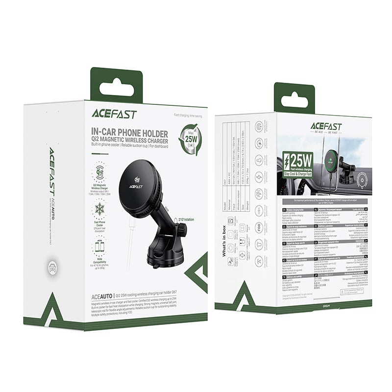 Автодержатель ACEFAST D67 QI2 25W cooling wireless charging car holder with suction cup |4.7-6.9| black (6974316286776) Черный на картинке №3