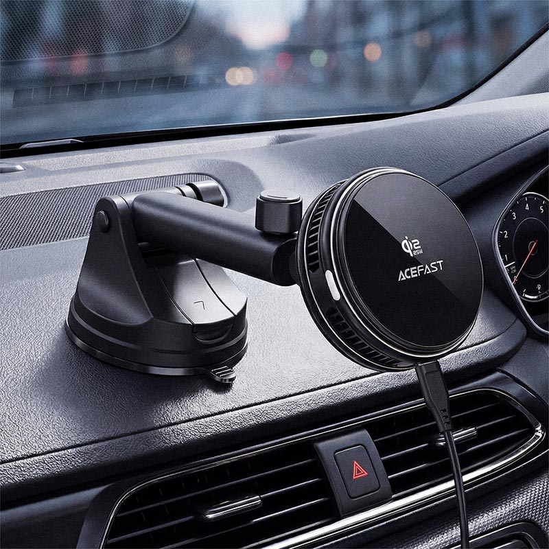 Автодержатель ACEFAST D67 QI2 25W cooling wireless charging car holder with suction cup |4.7-6.9| black (6974316286776) Черный на картинке №8