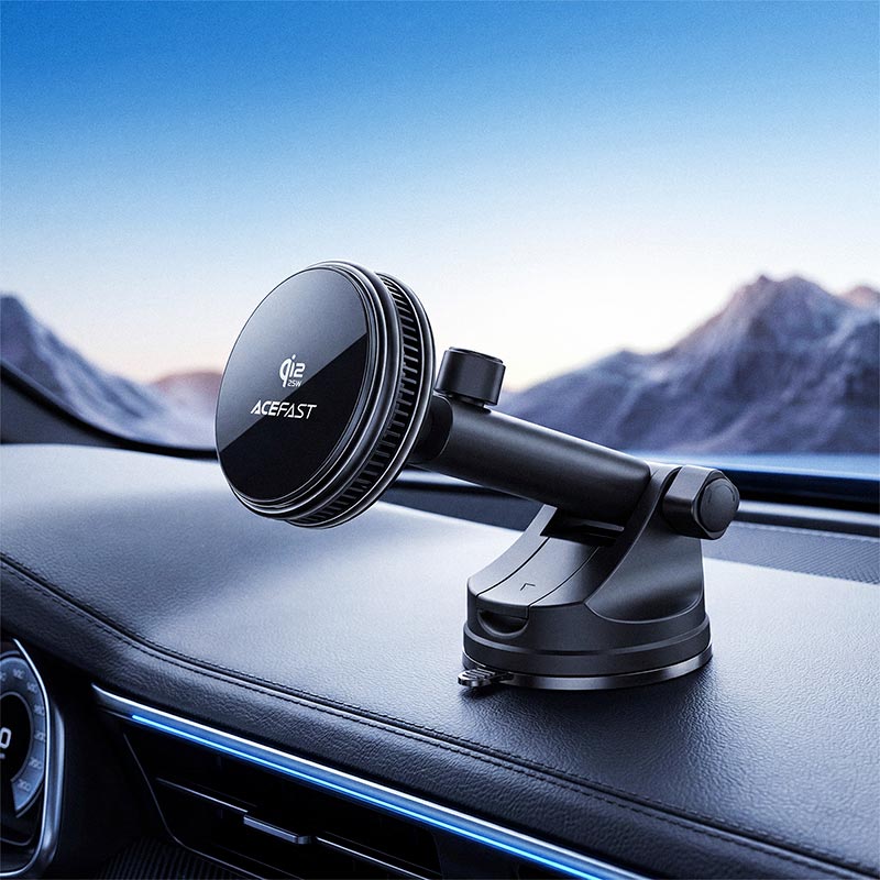 Автодержатель ACEFAST D67 QI2 25W cooling wireless charging car holder with suction cup |4.7-6.9| black (6974316286776) Черный на картинке №9