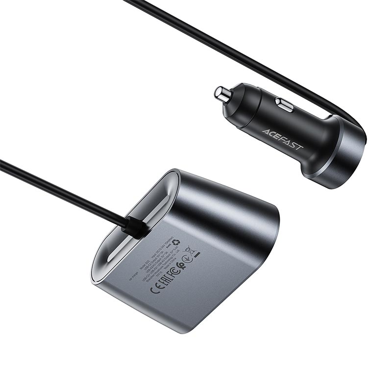 Адаптер автомобильный ACEFAST 152W 2-in-1 Car Charger(2C+3A + Dual Cig Lighter) B22 grey (6974316287179) Серый на картинке №4