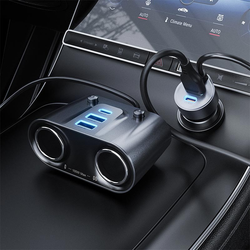 Адаптер автомобильный ACEFAST 152W 2-in-1 Car Charger(2C+3A + Dual Cig Lighter) B22 grey (6974316287179) Серый на картинке №6