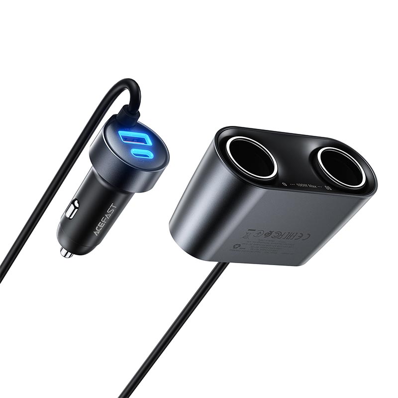 Адаптер автомобильный ACEFAST 152W 2-in-1 Car Charger(2C+3A + Dual Cig Lighter) B22 grey (6974316287179) Серый на картинке №7