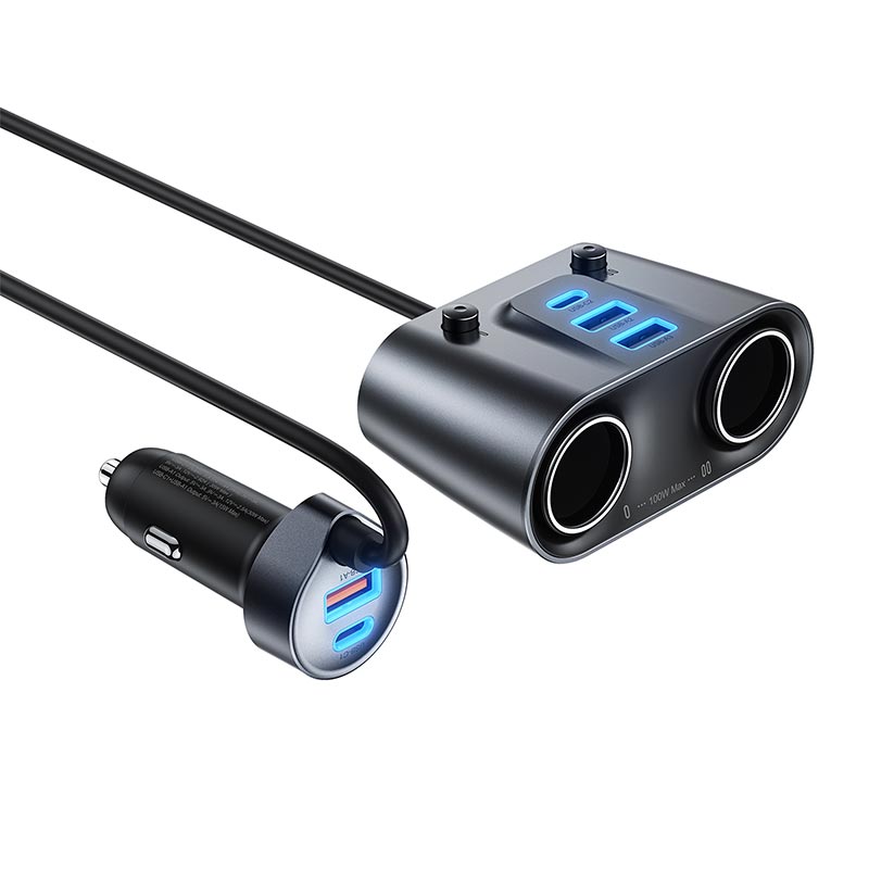 Адаптер автомобильный ACEFAST 152W 2-in-1 Car Charger(2C+3A + Dual Cig Lighter) B22 grey (6974316287179) Серый на картинке №8