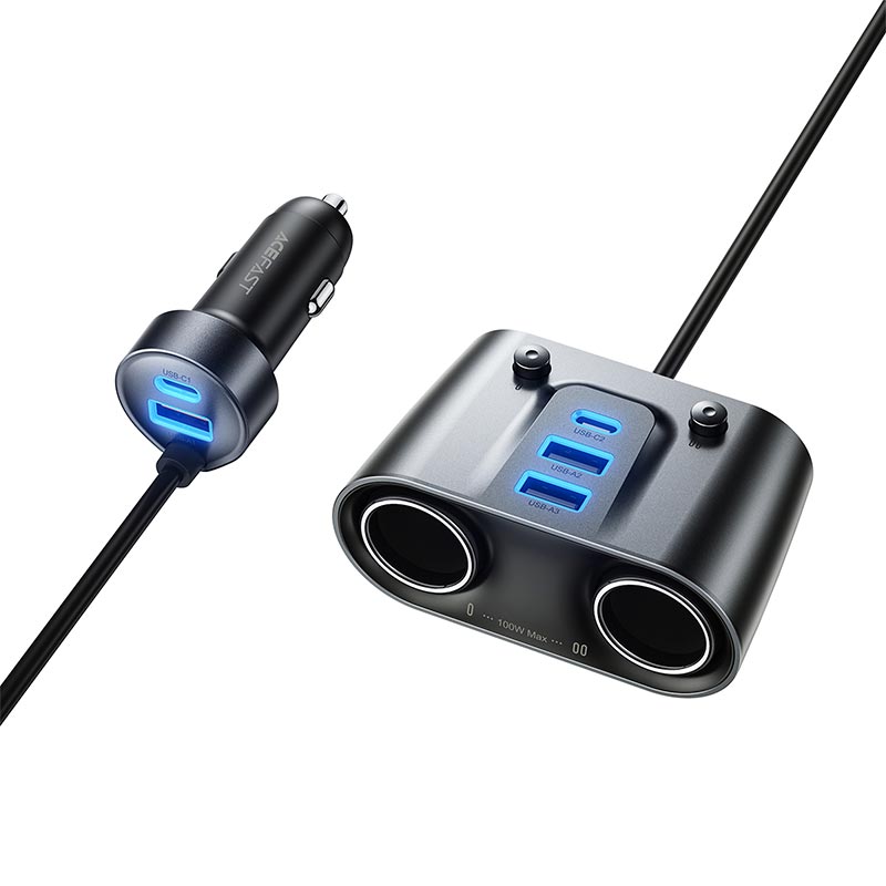Адаптер автомобильный ACEFAST 152W 2-in-1 Car Charger(2C+3A + Dual Cig Lighter) B22 grey (6974316287179) Серый на картинке №9