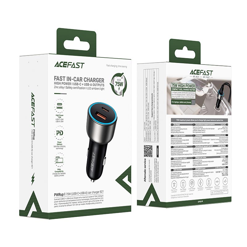 Адаптер автомобільний ACEFAST B21 car charger |1A/1C, 75W/3A, PD/QC| grey (6974316286684) Сірий на малюнкі №3
