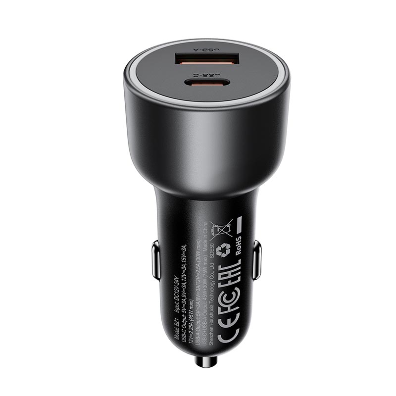 Адаптер автомобільний ACEFAST B21 car charger |1A/1C, 75W/3A, PD/QC| grey (6974316286684) Сірий на малюнкі №7