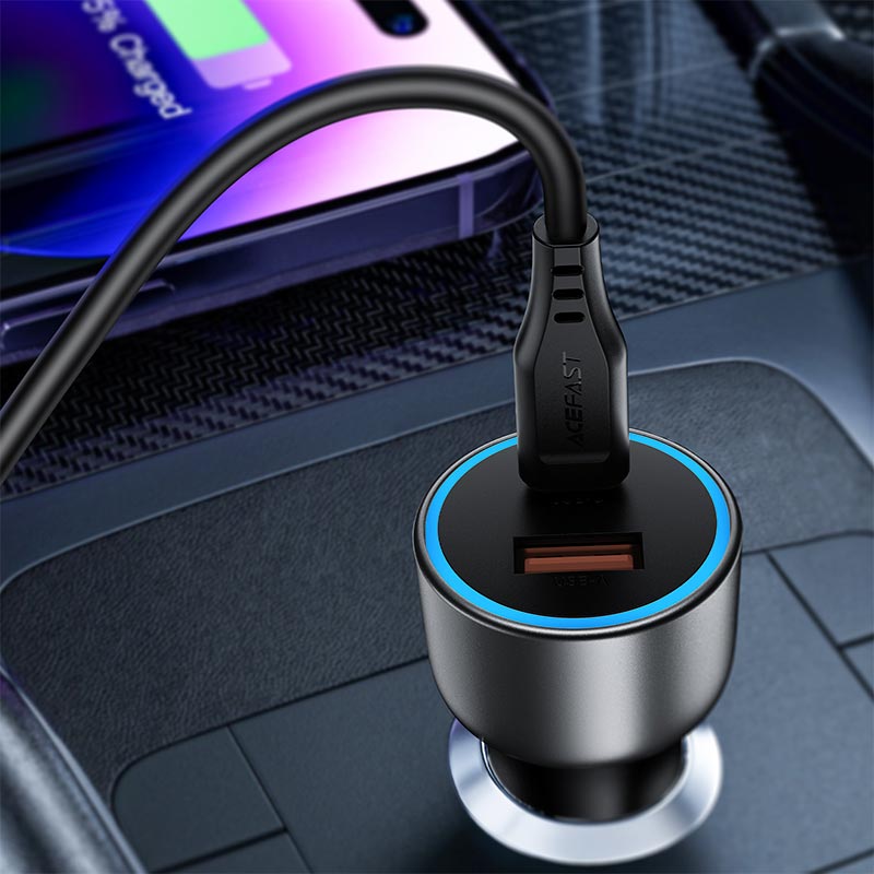 Адаптер автомобільний ACEFAST B21 car charger |1A/1C, 75W/3A, PD/QC| grey (6974316286684) Сірий на малюнкі №8