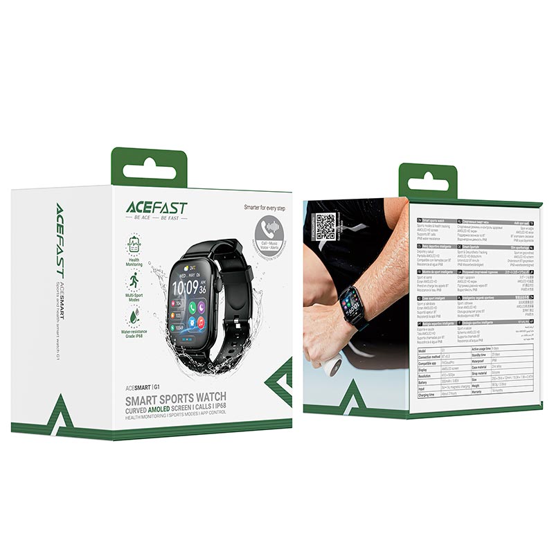 Smart Watch ACEFAST sports and health smart watch G1 IP68 |1.95 AMOLED, 410x502, BT5.3, 300mAh, 6 days| black (6974316287384) Черный на картинке №3