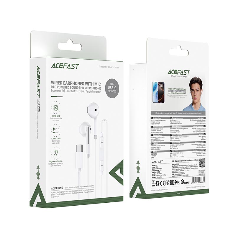 Наушники ACEFAST L13 USB-C semi-in-ear wired earphones with mic |DAC, 1.2m| white (6974316286691) Белый на картинке №3